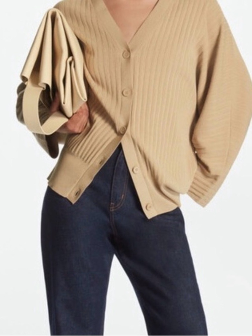 tan ribbed V-neck cardigan from COS